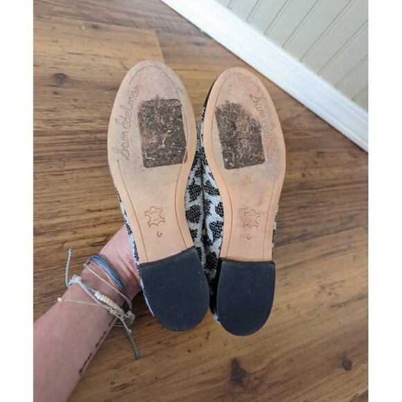 Sam Edelman Sara Black Leather Sequence Leopard Print Captoe Flat Shoes Women's - Picture 7 of 9